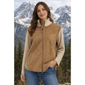 Lauren Ralph Lauren Women's XL Brown Quilted Faux Suede Zip Jacket